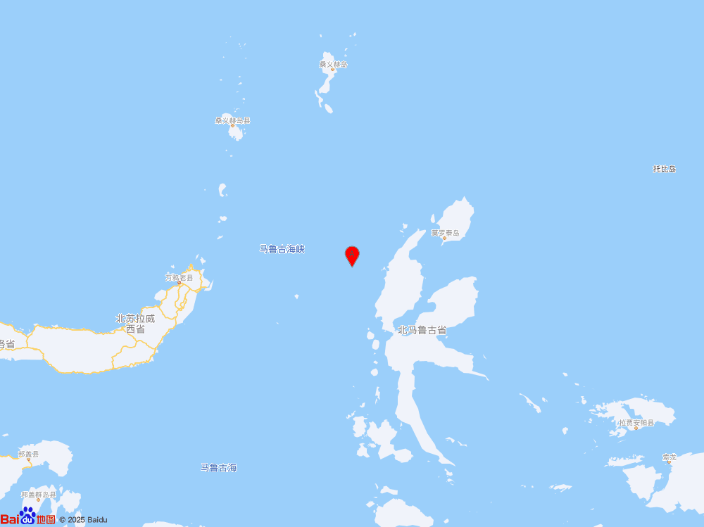 印尼马鲁古海北部（北纬1.75度，东经127.10度）发生5.7级地震